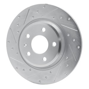 Audi Q5 Brake Rotor (1) - Rear Left - R1 Concepts - Drilled & Slotted - Silver - `08-`25